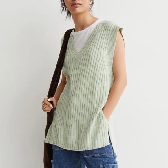H&M Sweaters - H&M Women’s Ribbed Sweater Vest in Light green/Sage (Size: S)